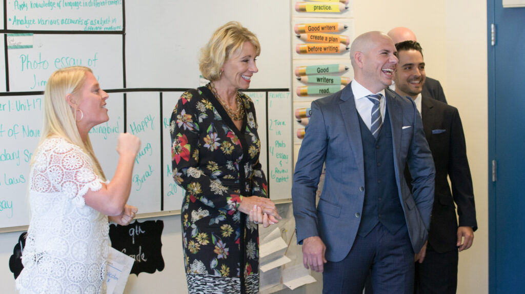 Betsy DeVos visits SLAM! Charter School in Miami while serving as US Secretary of Education.